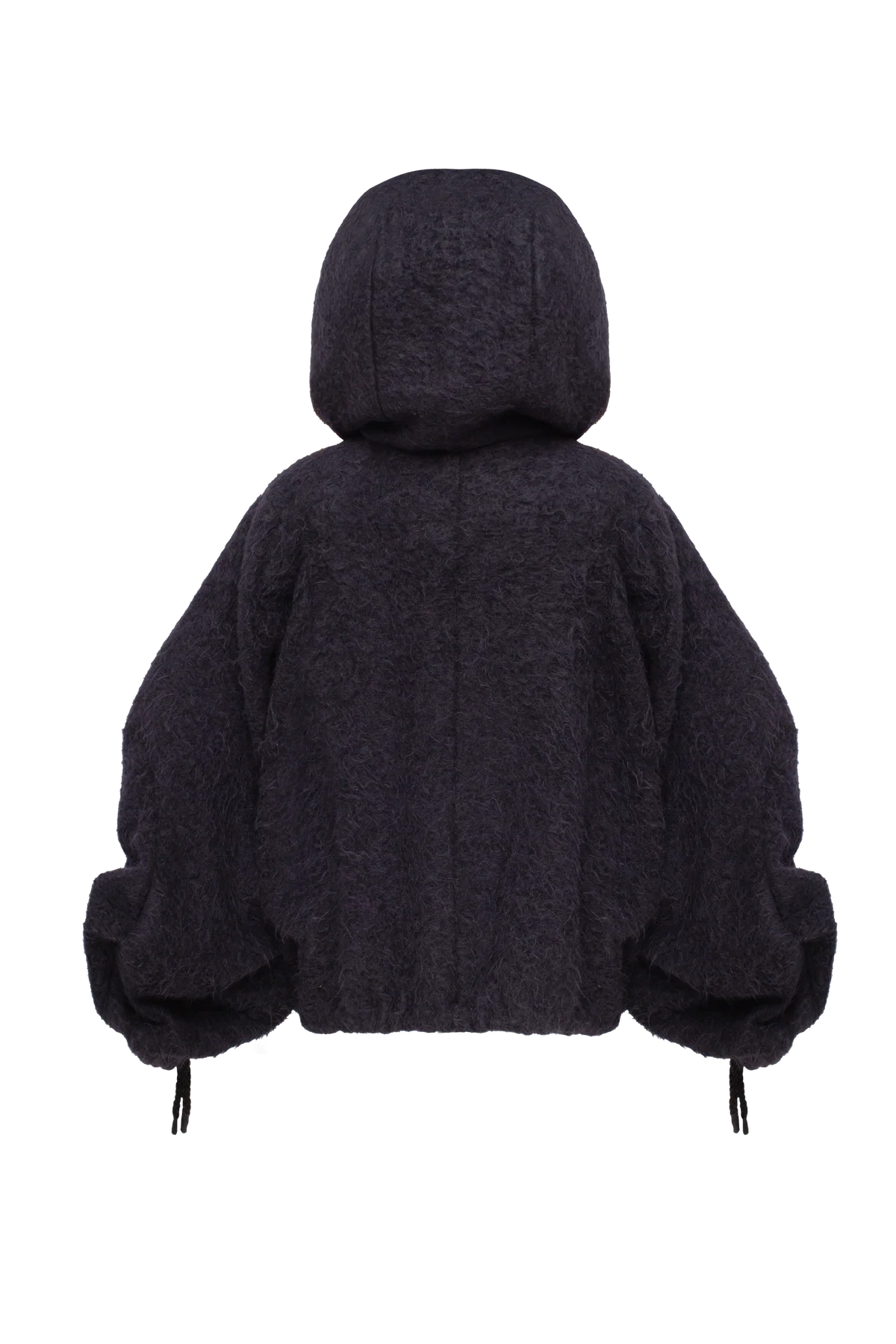Black fluffy wool jacket with sculptural sleeves view 2
