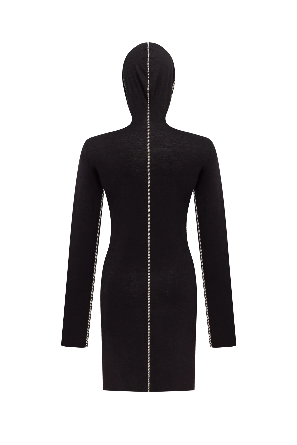 Black long-sleeve top with a hood view 2