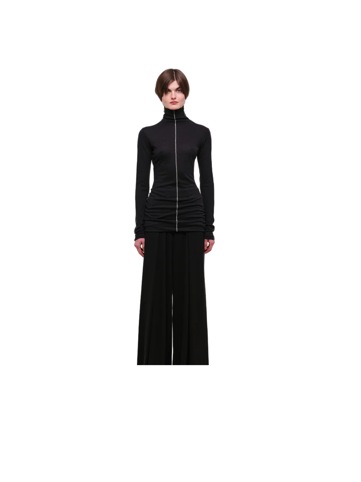 Black long-sleeve top with a turtleneck collar