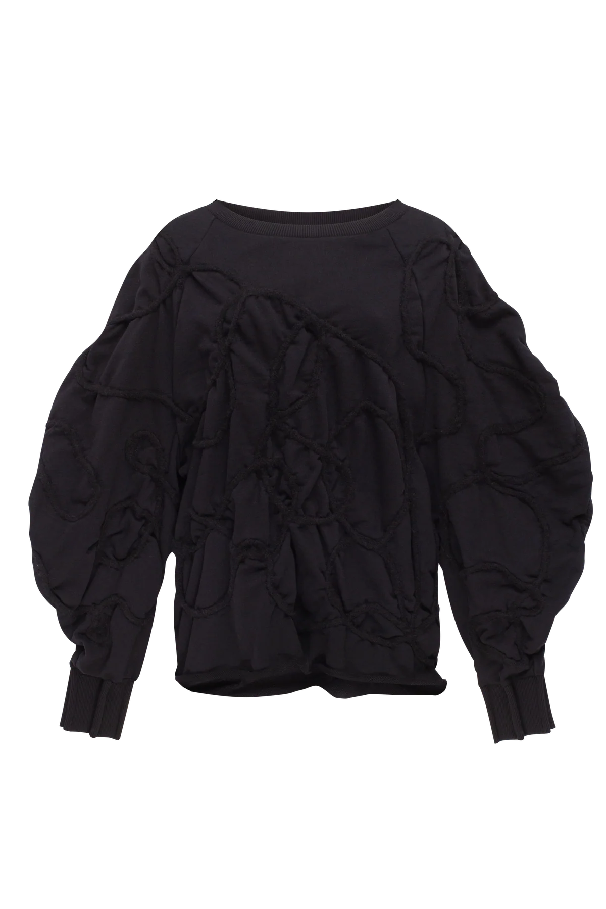 Black sweatshirt with decorative detailing in black yarn