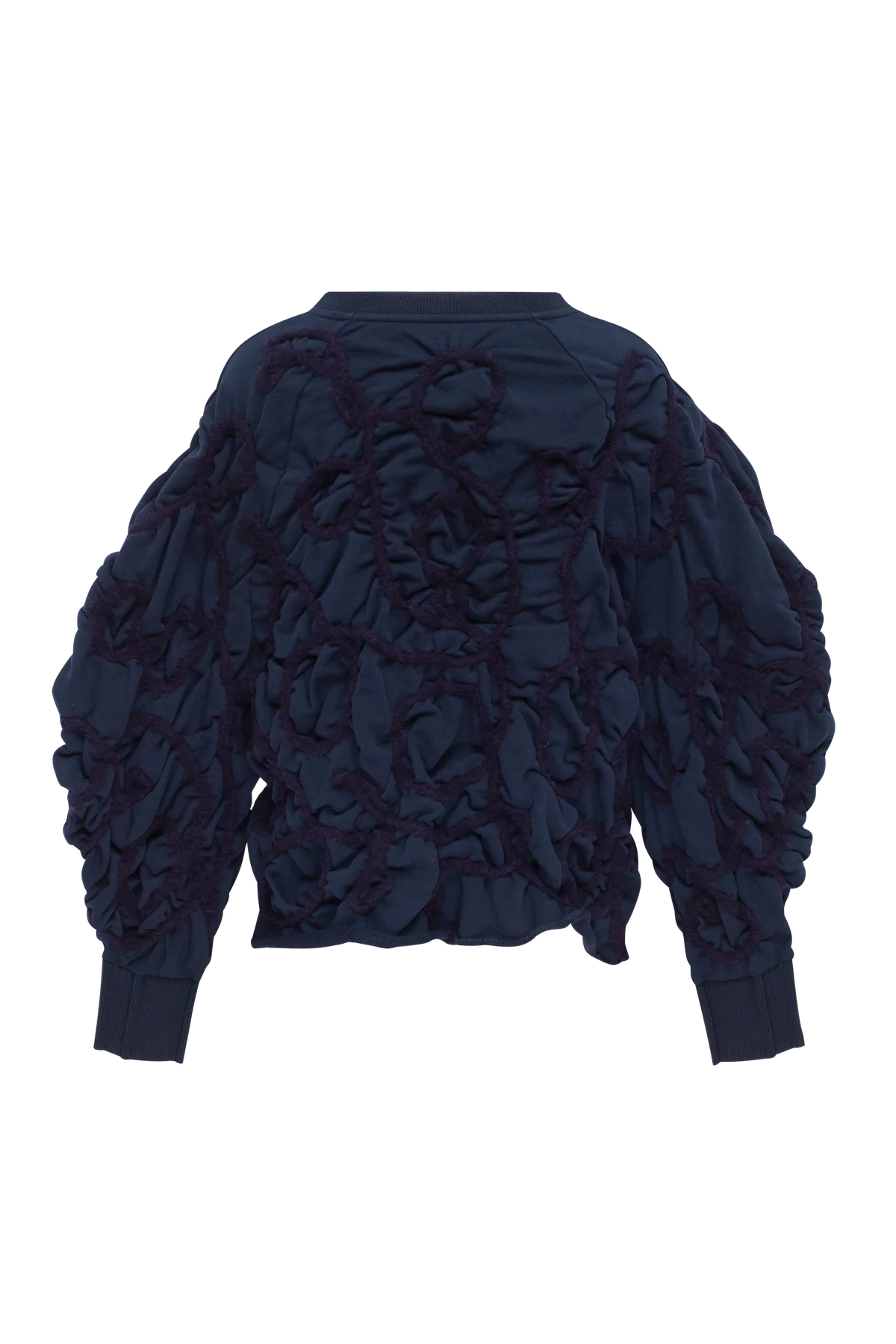 Blue sweatshirt with decorative detailing in deep blue yarn view 2