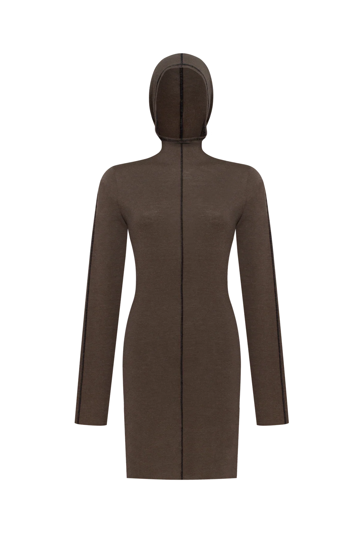 Chocolate-coloured long-sleeve top with a hood