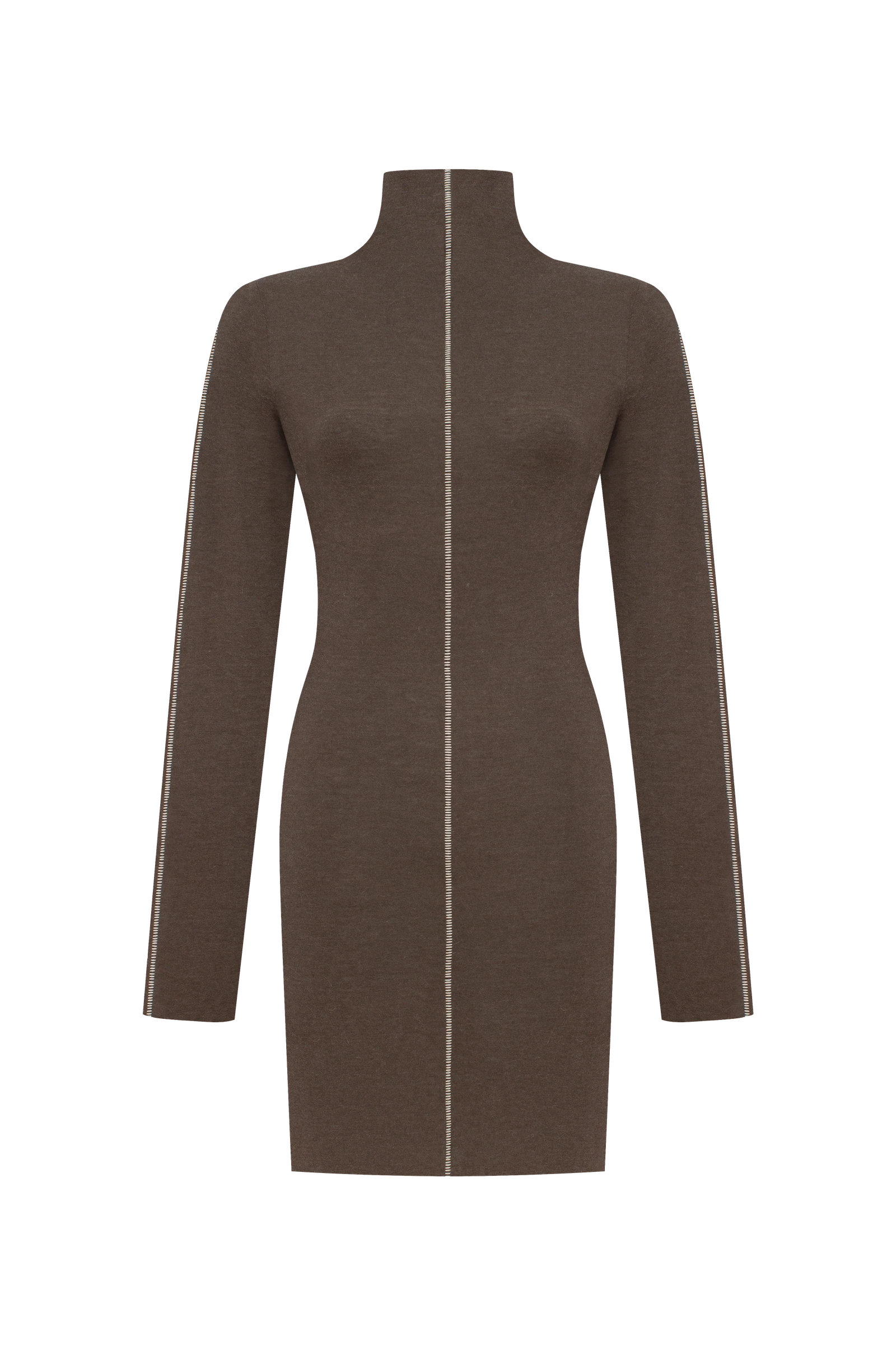 Chocolate-coloured long-sleeve top with a turtleneck collar