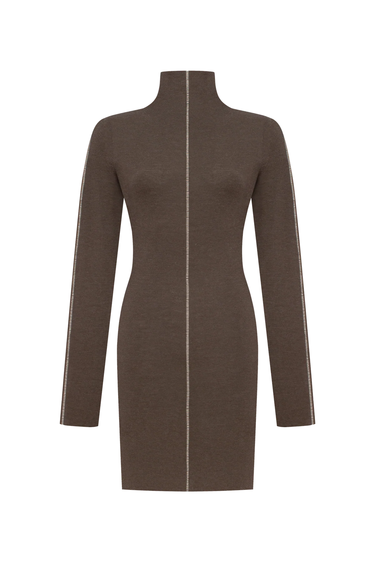 Chocolate-coloured long-sleeve top with a turtleneck collar view 1