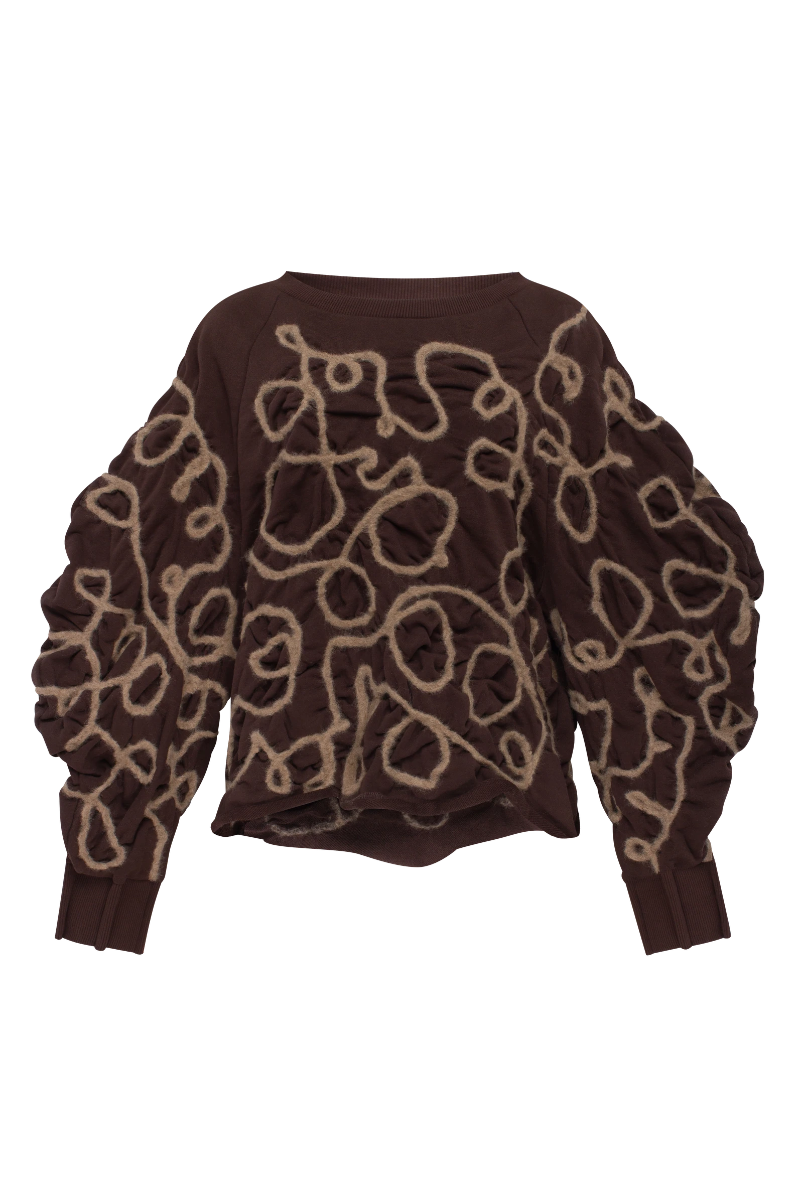 Chocolate sweatshirt with decorative detailing in beige yarn