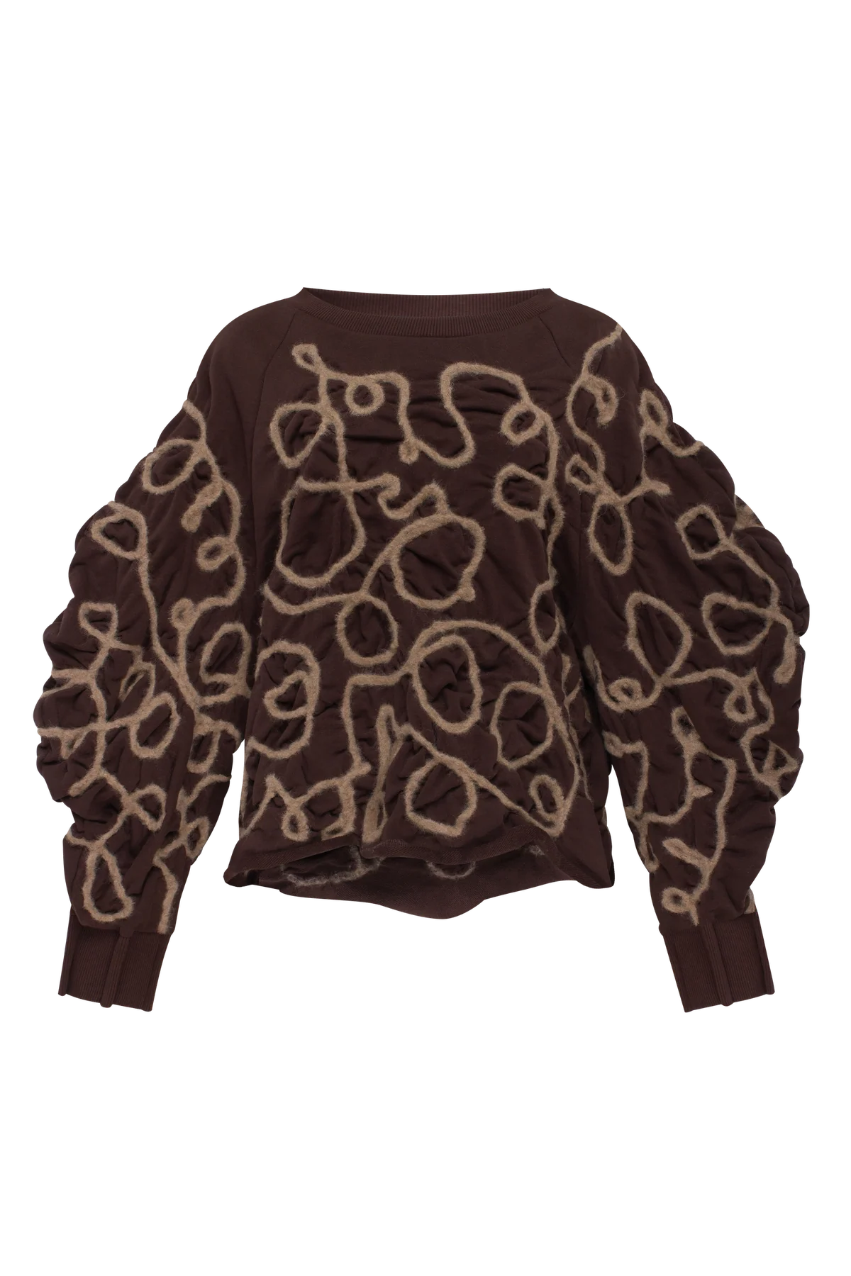 Chocolate sweatshirt with decorative detailing in beige yarn