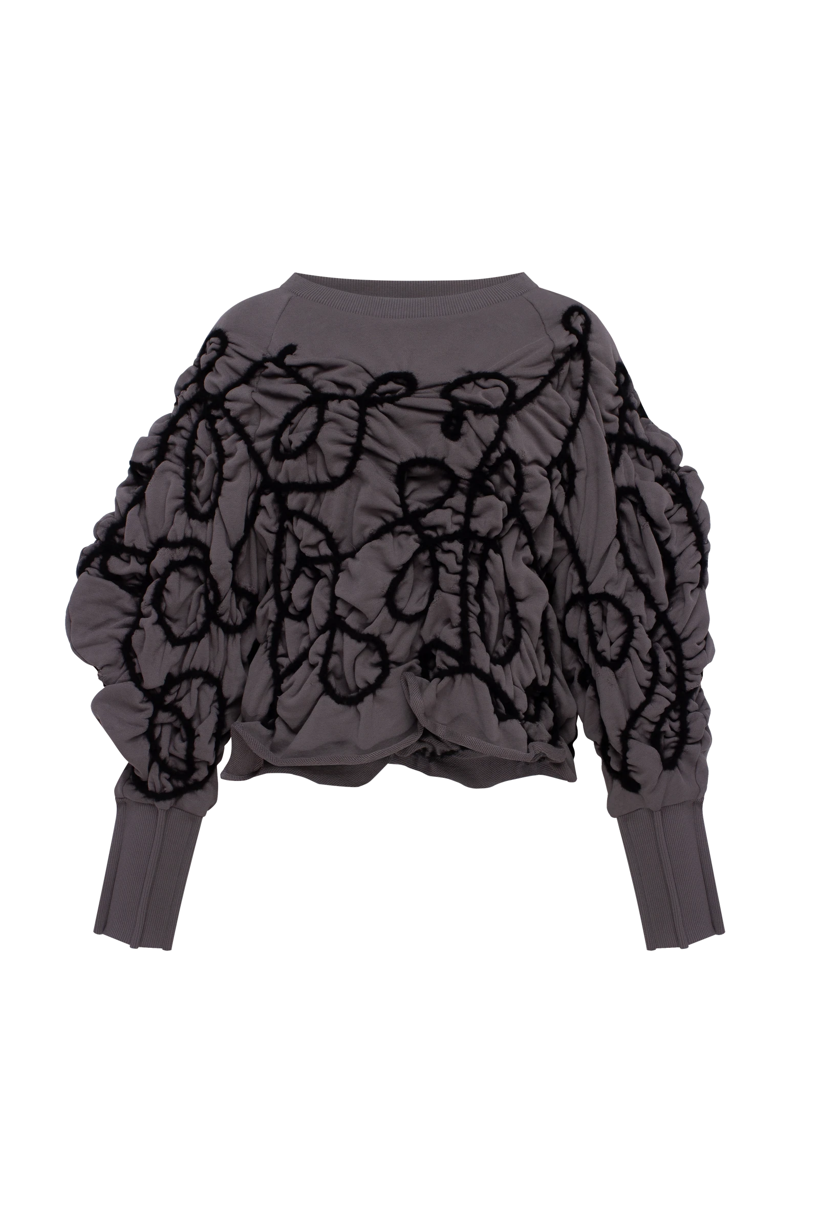 Grey sweatshirt with decorative detailing in charcoal yarn