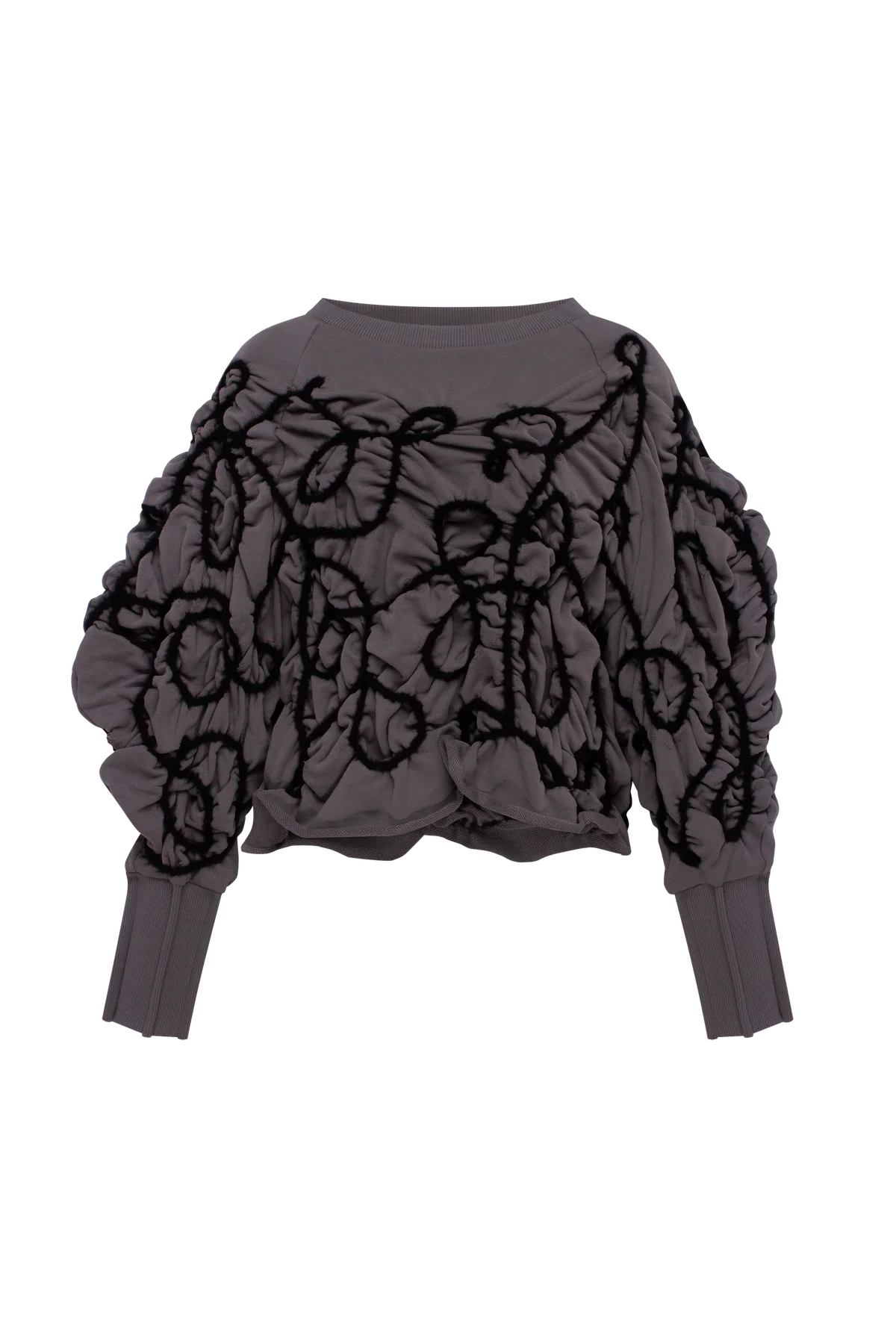 Grey sweatshirt with decorative detailing in charcoal yarn