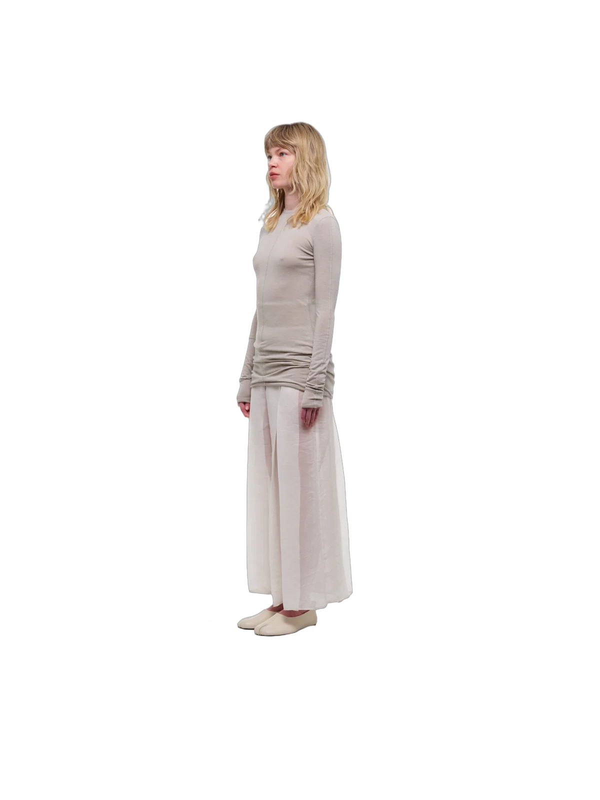 Light beige long-sleeve top with a turtleneck collar view 1