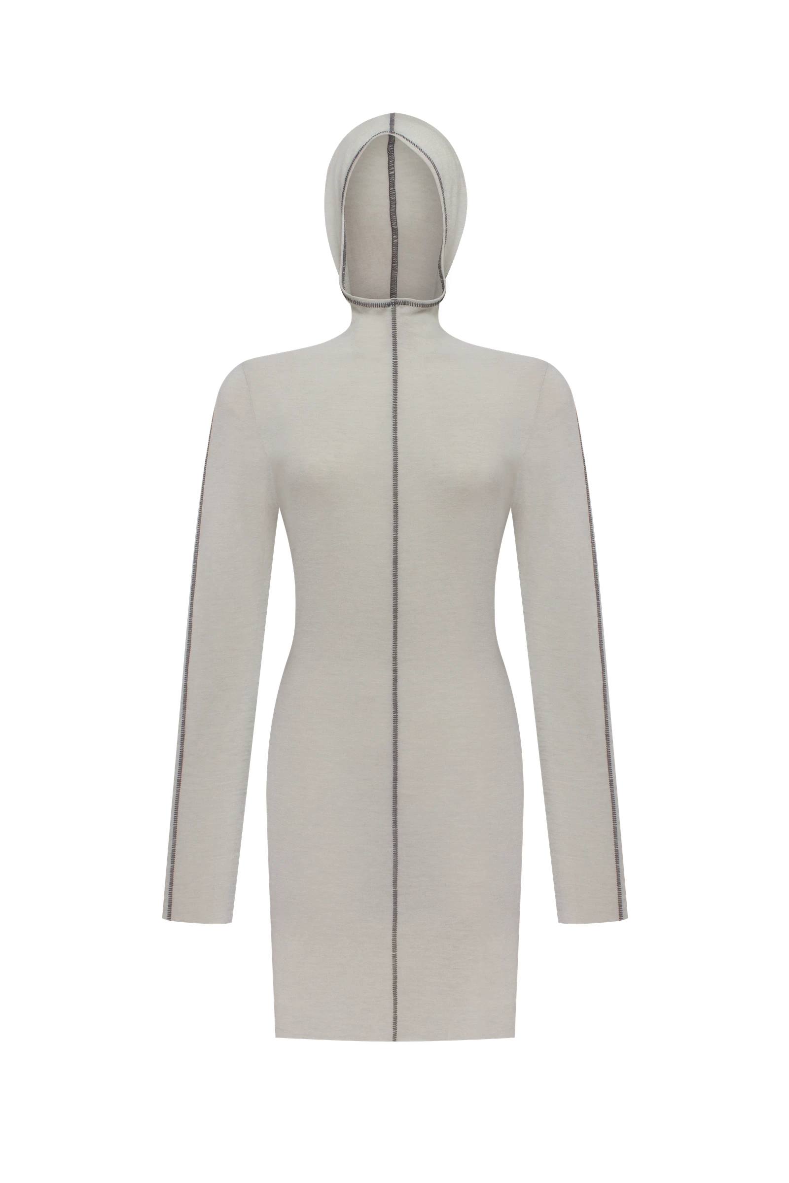 Light grey long-sleeve top with a hood