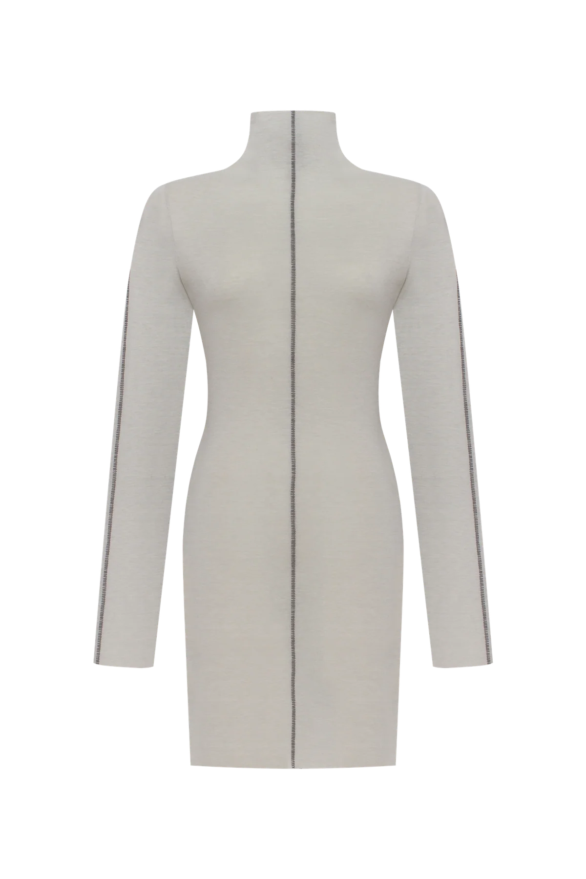 Light grey long-sleeve top with a turtleneck collar.