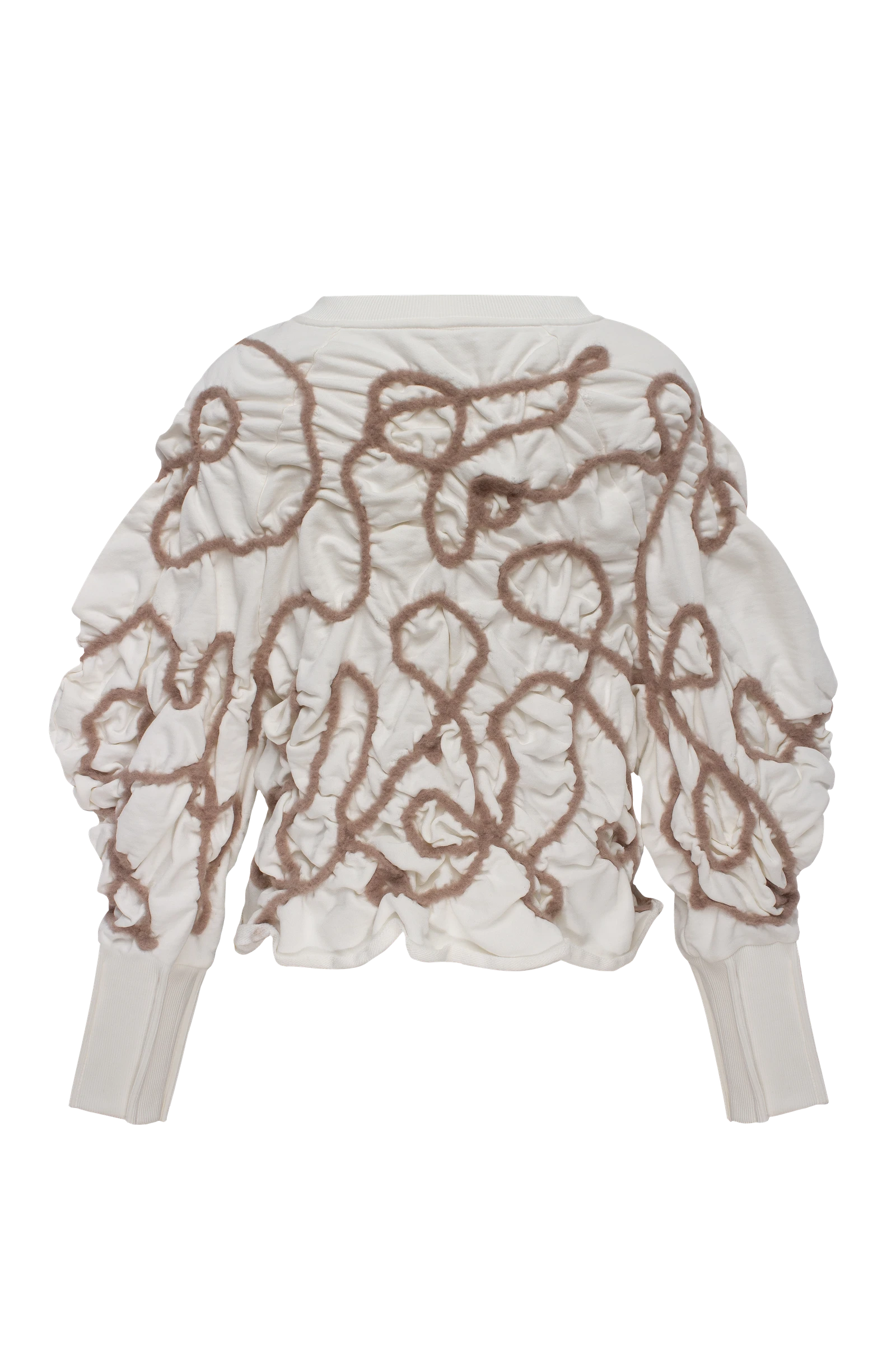 Off-white sweatshirt with decorative detailing in beige yarn