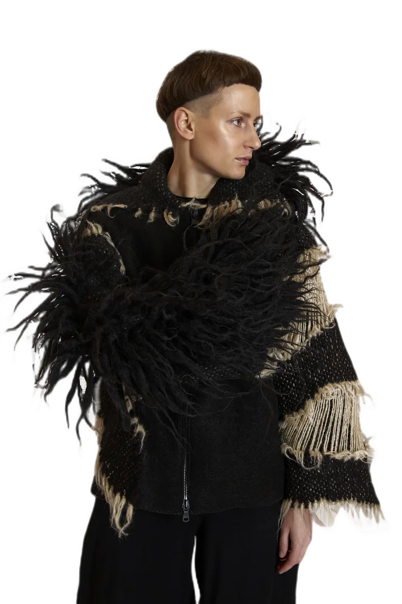 Black Feathered Woven Cape view 3