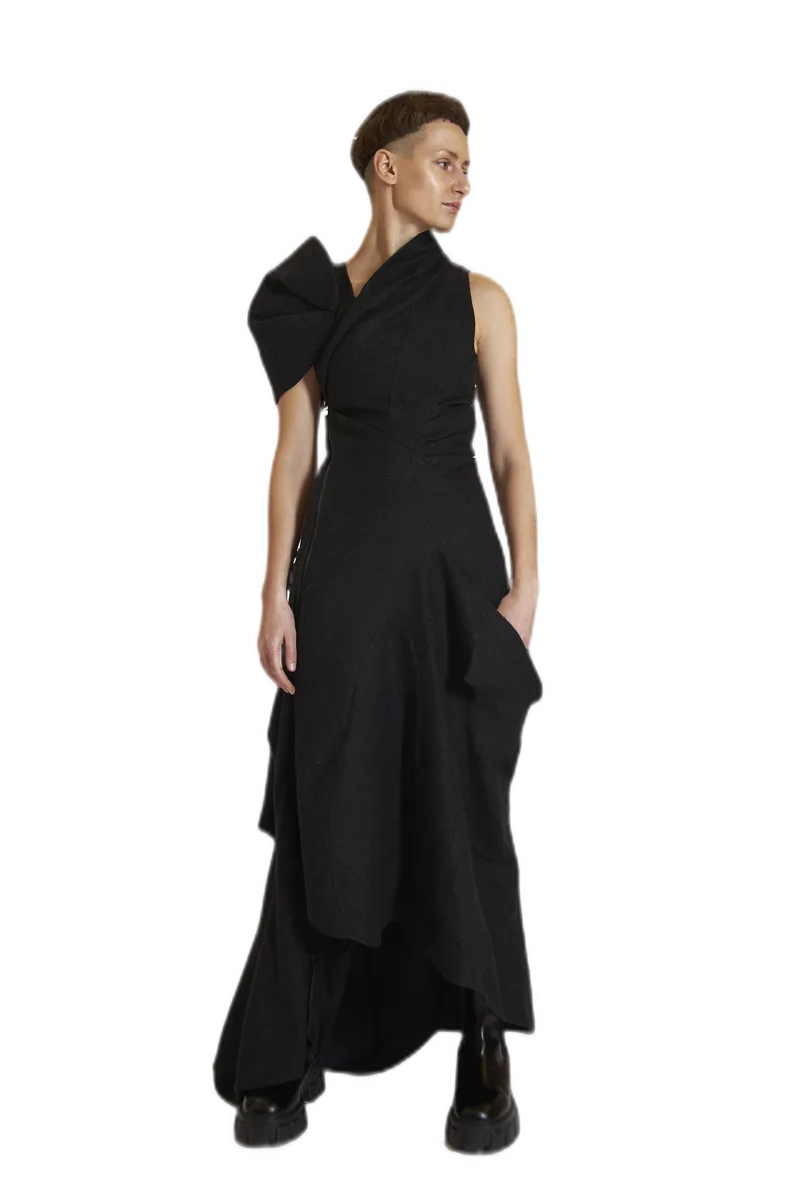 Black Sculptural Wrap Dress