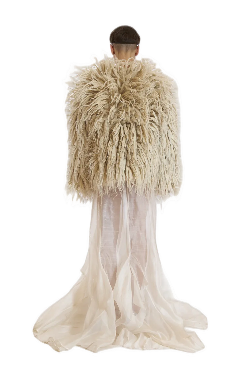 Cream Shaggy Fur Cape view 2