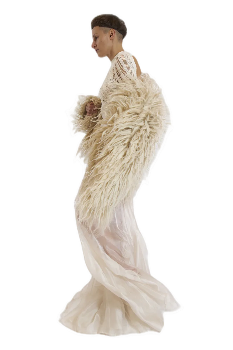 Cream Shaggy Fur Cape view 6